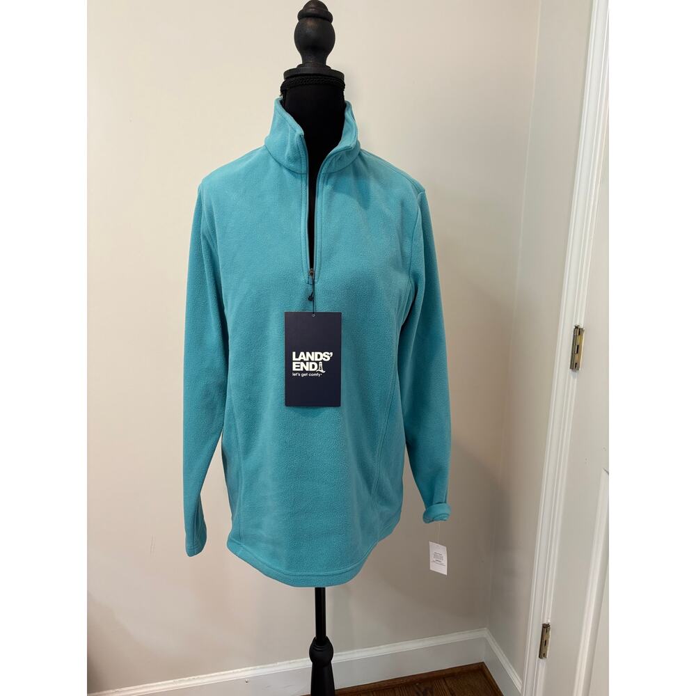 Lands End Women's Lightweight Fleece Quarter Zip Pullover in Turquoise